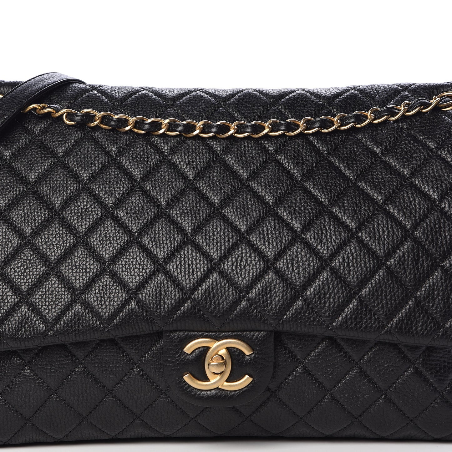 Calfskin Quilted XXL Travel Flap Bag Black