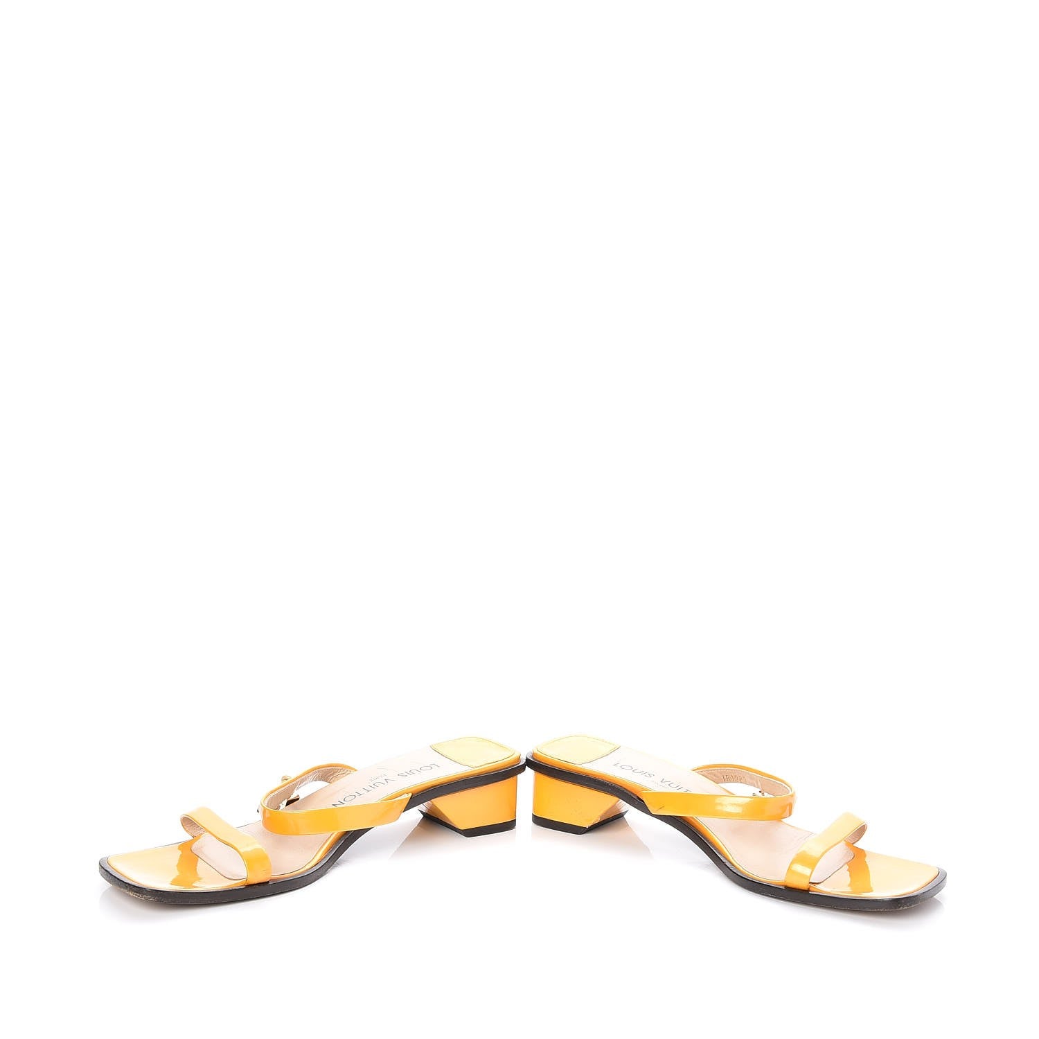 Louis Vuitton Patent Leather Bow Strappy Sandals Heels 37.5 Yellow 3 of 12