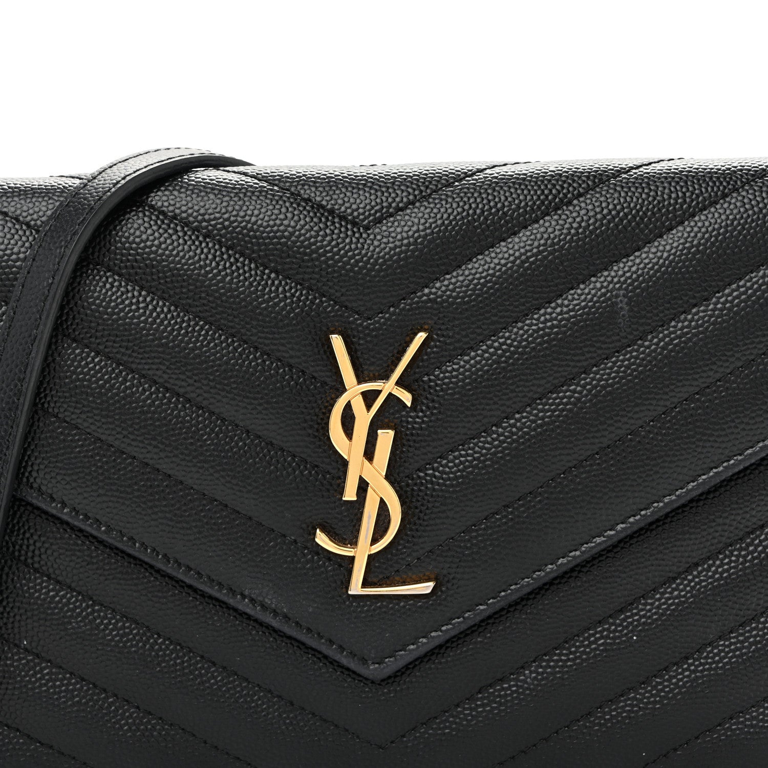 Saint Laurent Grain De Poudre Matelasse Chevron Monogram Envelope Chain Wallet Black 8 of 11