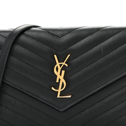 Saint Laurent Grain De Poudre Matelasse Chevron Monogram Envelope Chain Wallet Black 8 of 11
