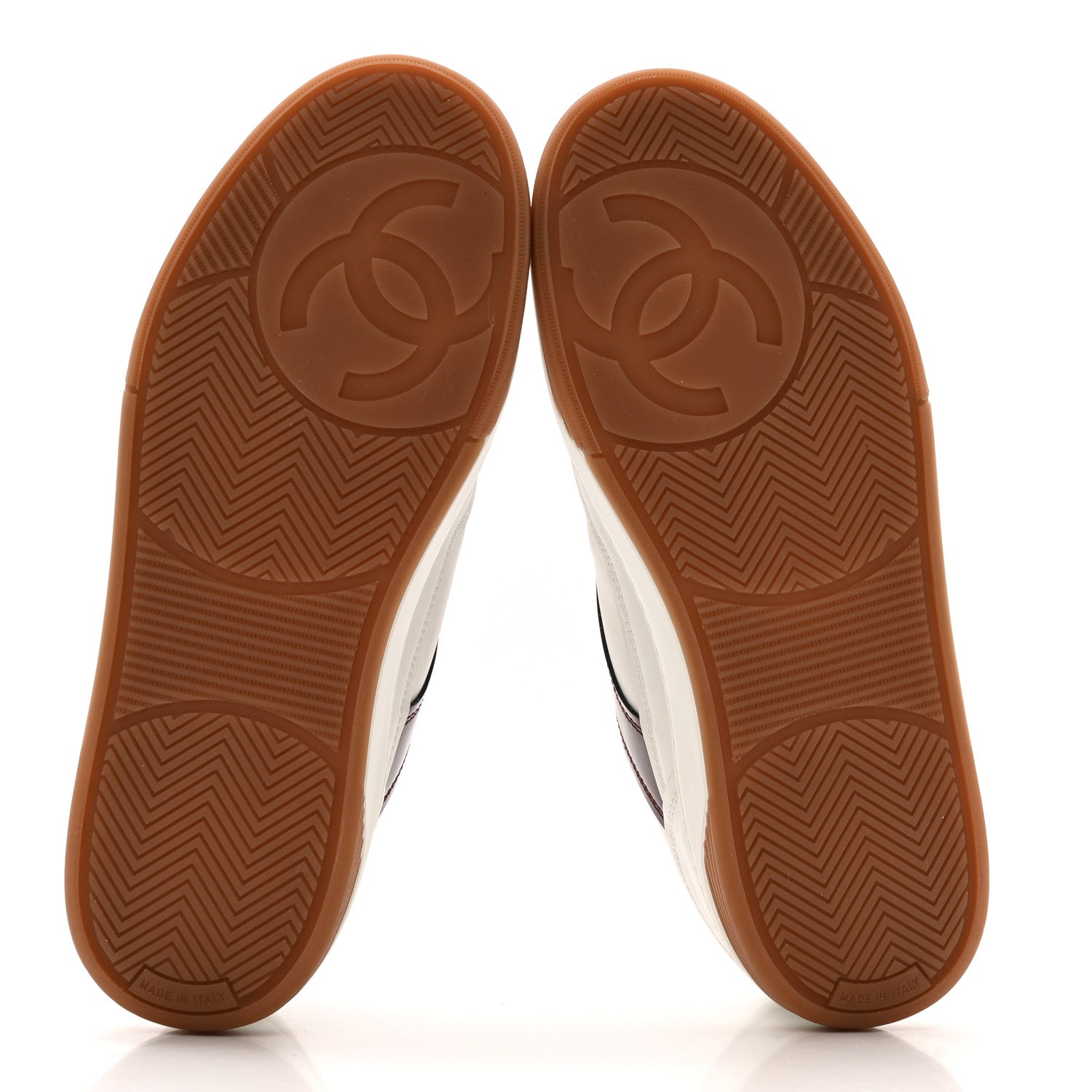 Chanel Calfskin Patent Womens CC Sneakers 37 White Burgundy Beige 6 of 10