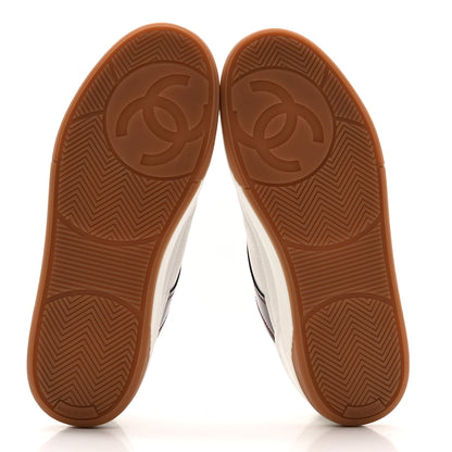 Chanel Calfskin Patent Womens CC Sneakers 37 White Burgundy Beige 6 of 10