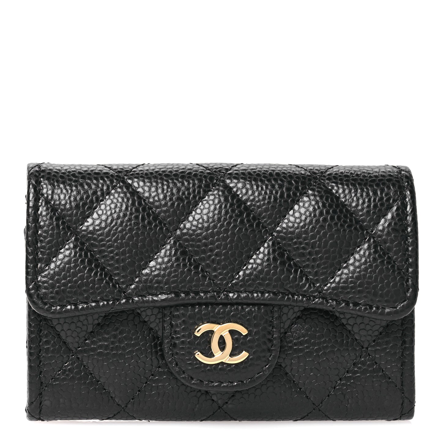 Caviar Quilted Flap Card Holder Wallet Black