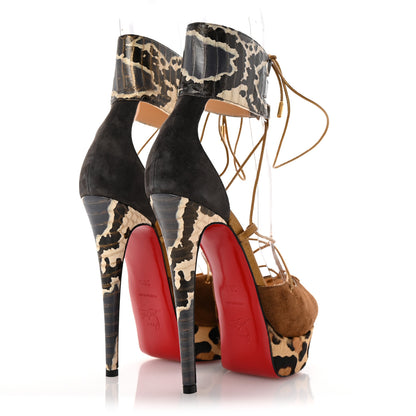Christian Louboutin Suede Snakeskin Embossed Pony Hair Corsankle 150 Sandals 36.5 Indiana 5 of 11