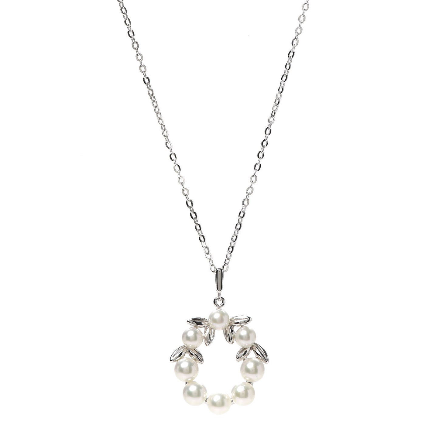 Sterling Silver Akoya Pearl Wreath Pendant Necklace