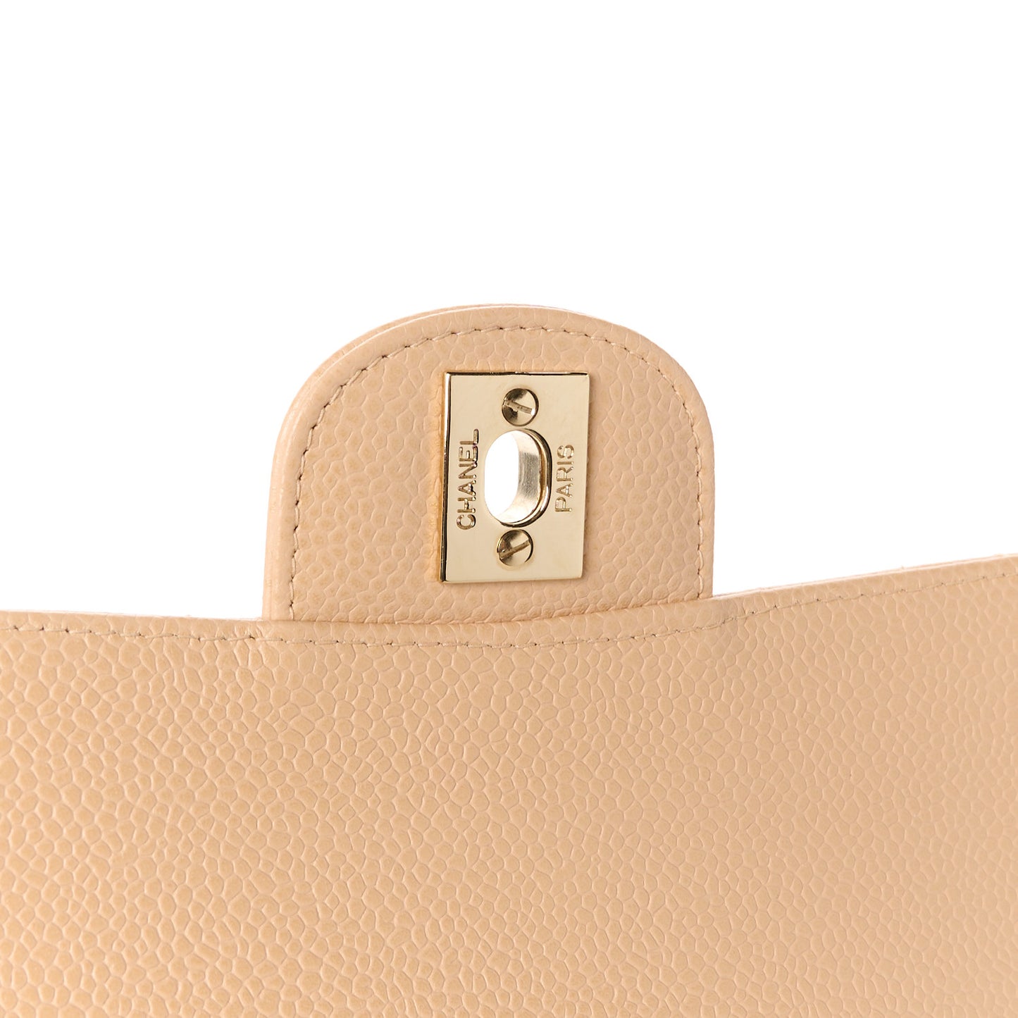 Caviar Quilted Medium Double Flap Beige