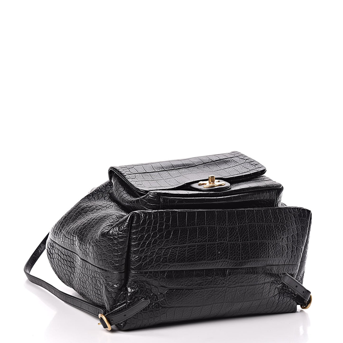 Calfskin Crocodile Embossed Large Backpack Black