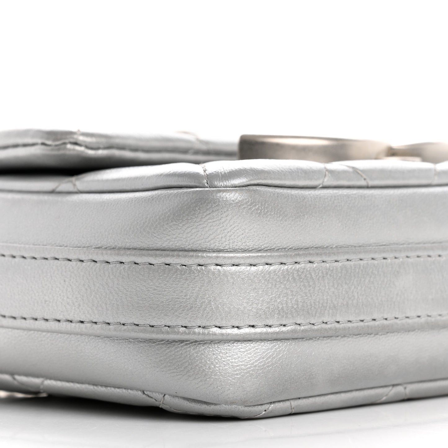 Metallic Lambskin Quilted Mini Giant CC Flap Argent