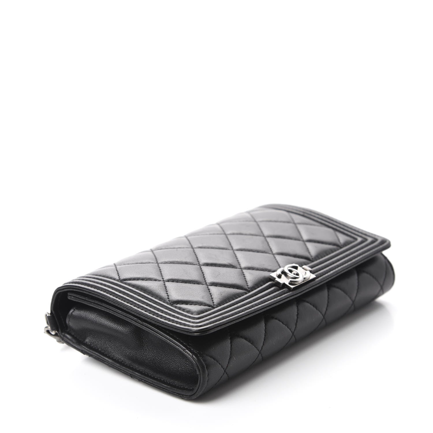 Chanel Lambskin Quilted Boy Wallet On Removable Chain WOC Black 5 of 13