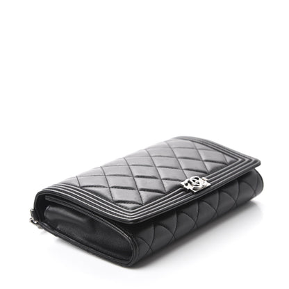 Chanel Lambskin Quilted Boy Wallet On Removable Chain WOC Black 5 of 13