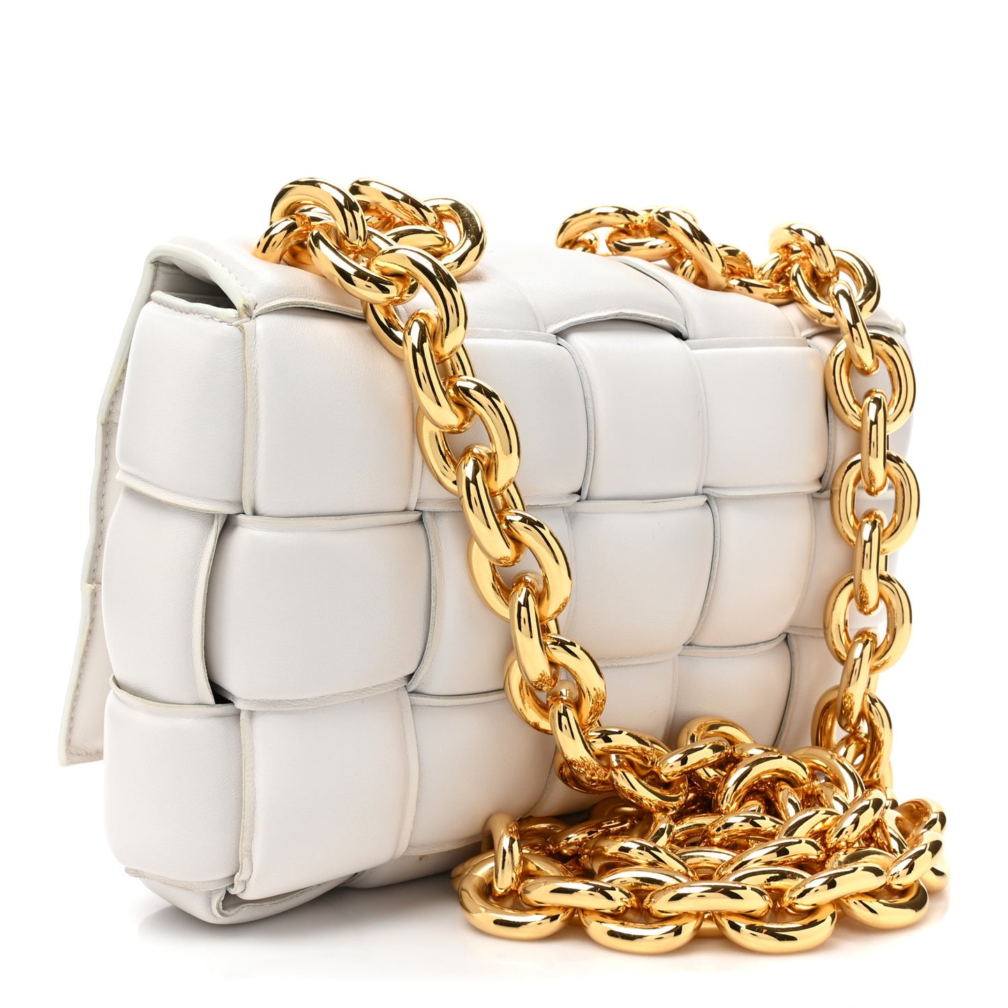 Lambskin Maxi Intreccio Padded Chain Cassette Crossbody Bag White