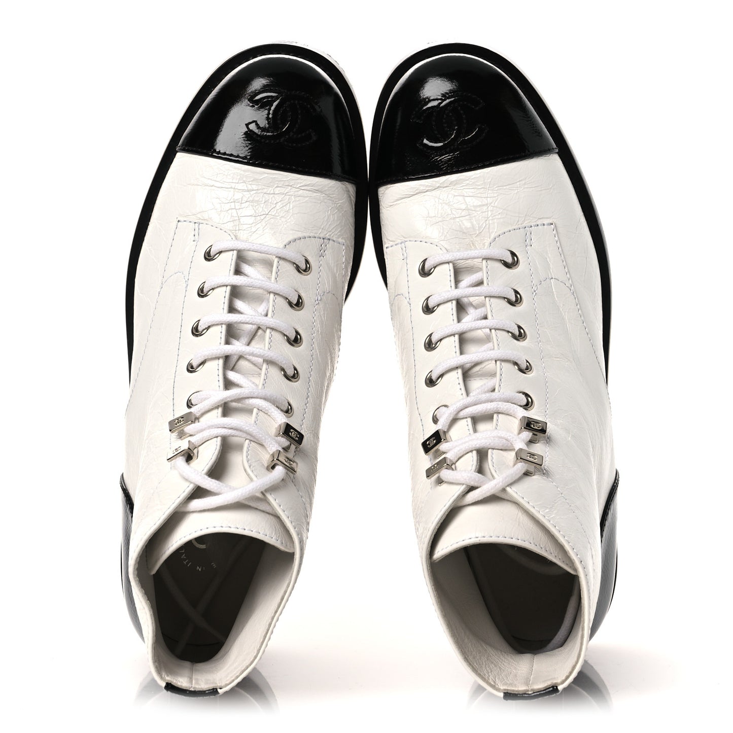 Distressed Patent Cap Toe Combat Boots 38 White Black