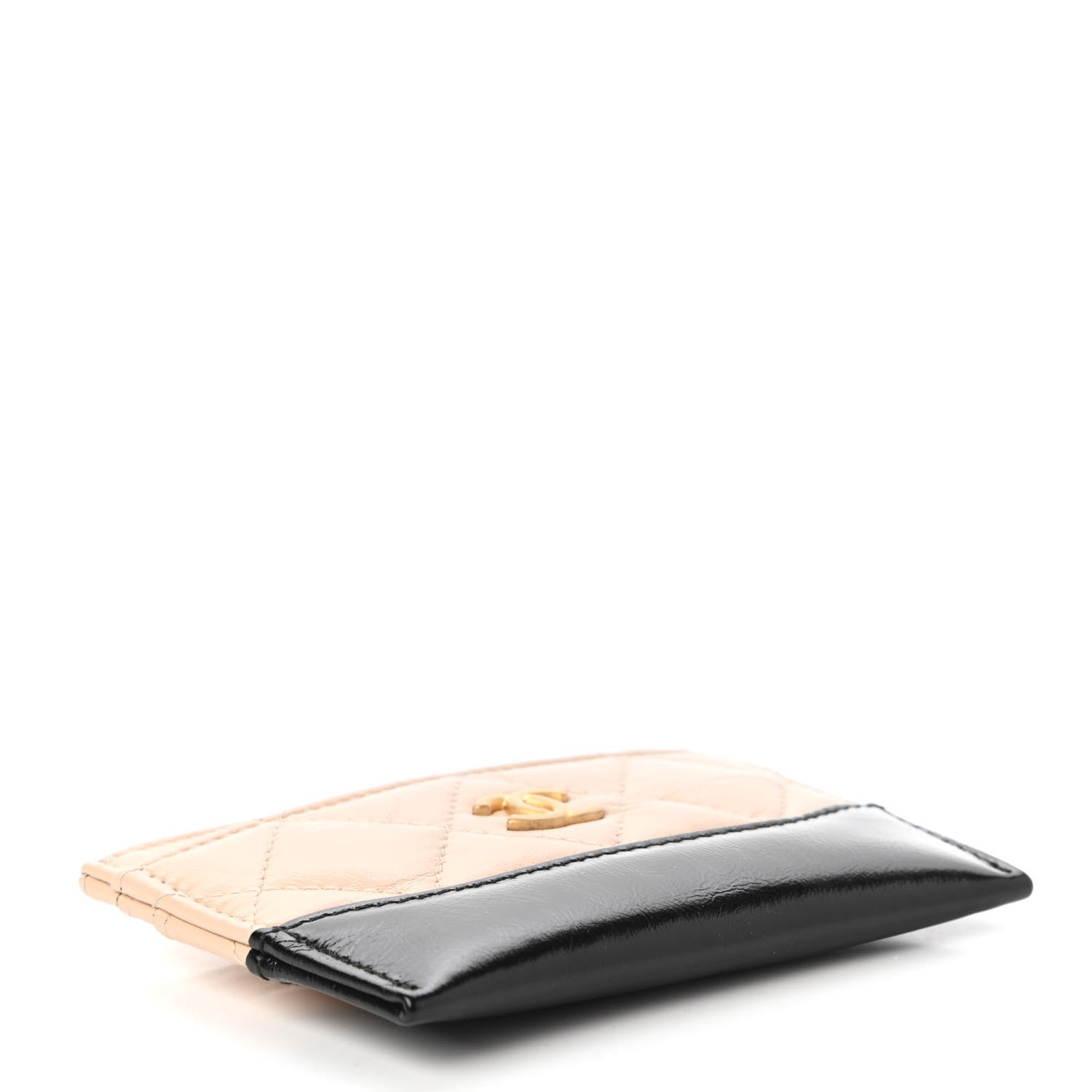 Chanel Aged Calfskin Quilted Gabrielle Card Holder Wallet Beige Black 4 of 12