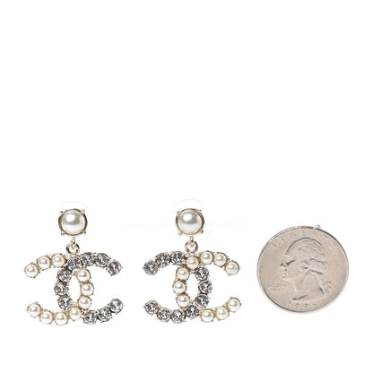Chanel Crystal Pearl Dazzling Domino CC Drop Earrings Gold 2 of 5