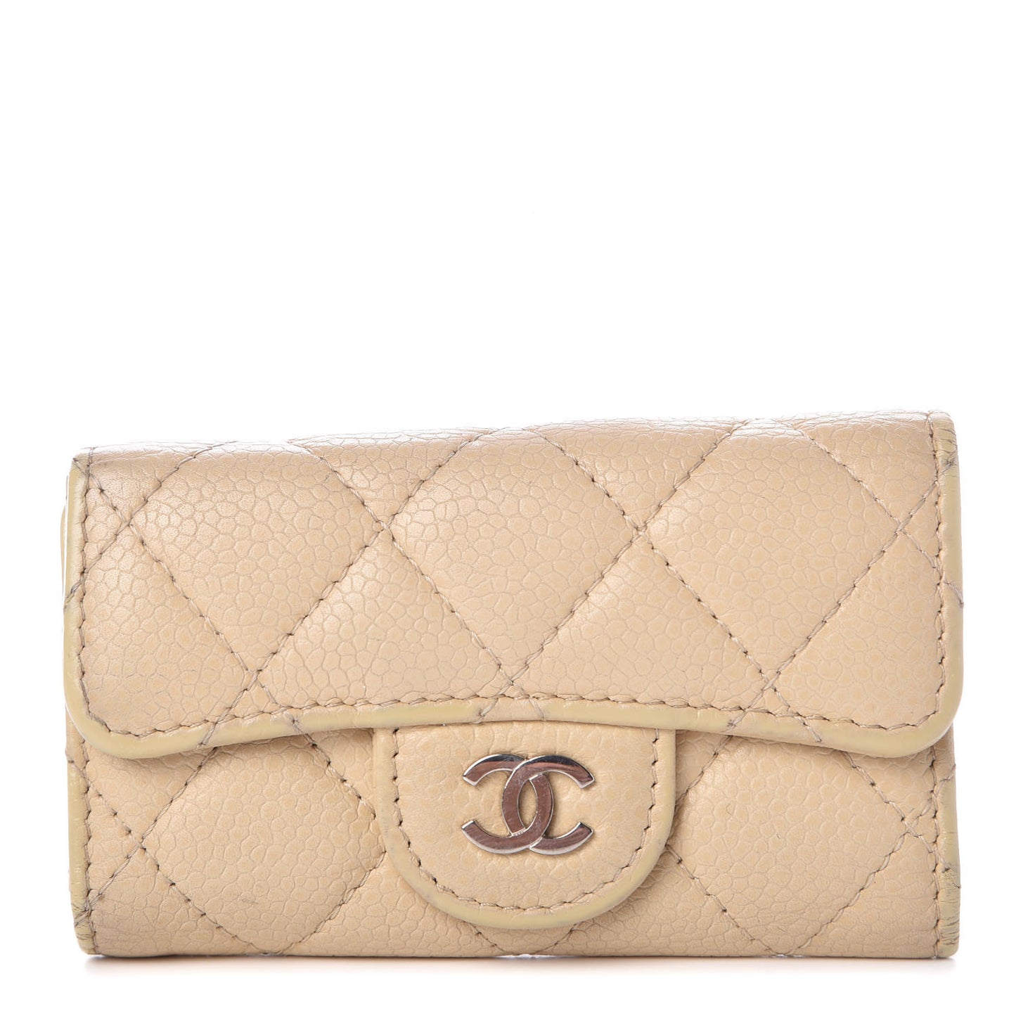 Caviar Quilted 6 Key Holder Beige