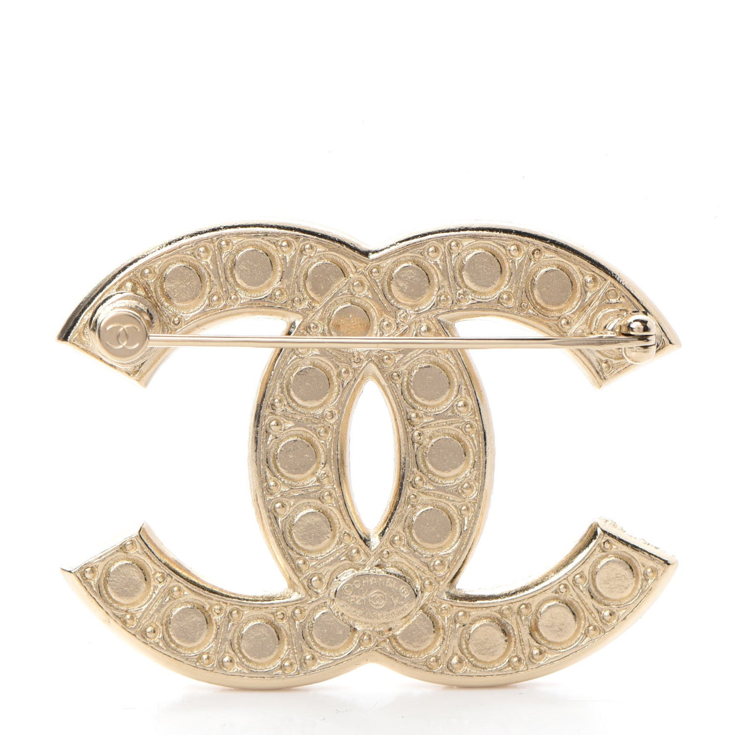 Pearl Crystal CC Brooch Gold