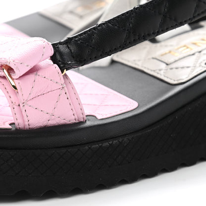 Chanel Lambskin Quilted CC Logo Platform Sandals 37.5 Black White Pink 11 of 11