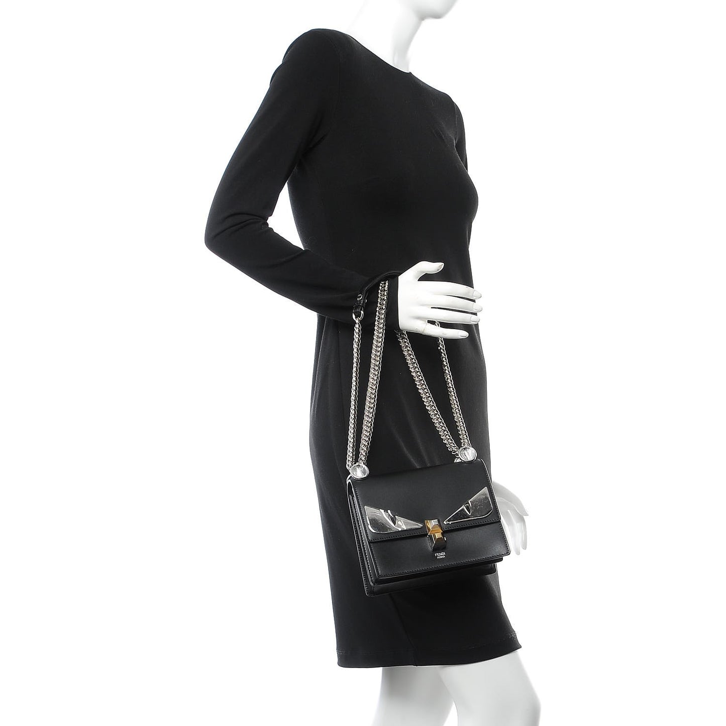 Vitello Liberty Lucido Metal Monster Eyes Studded Small Kan I Shoulder Bag Black