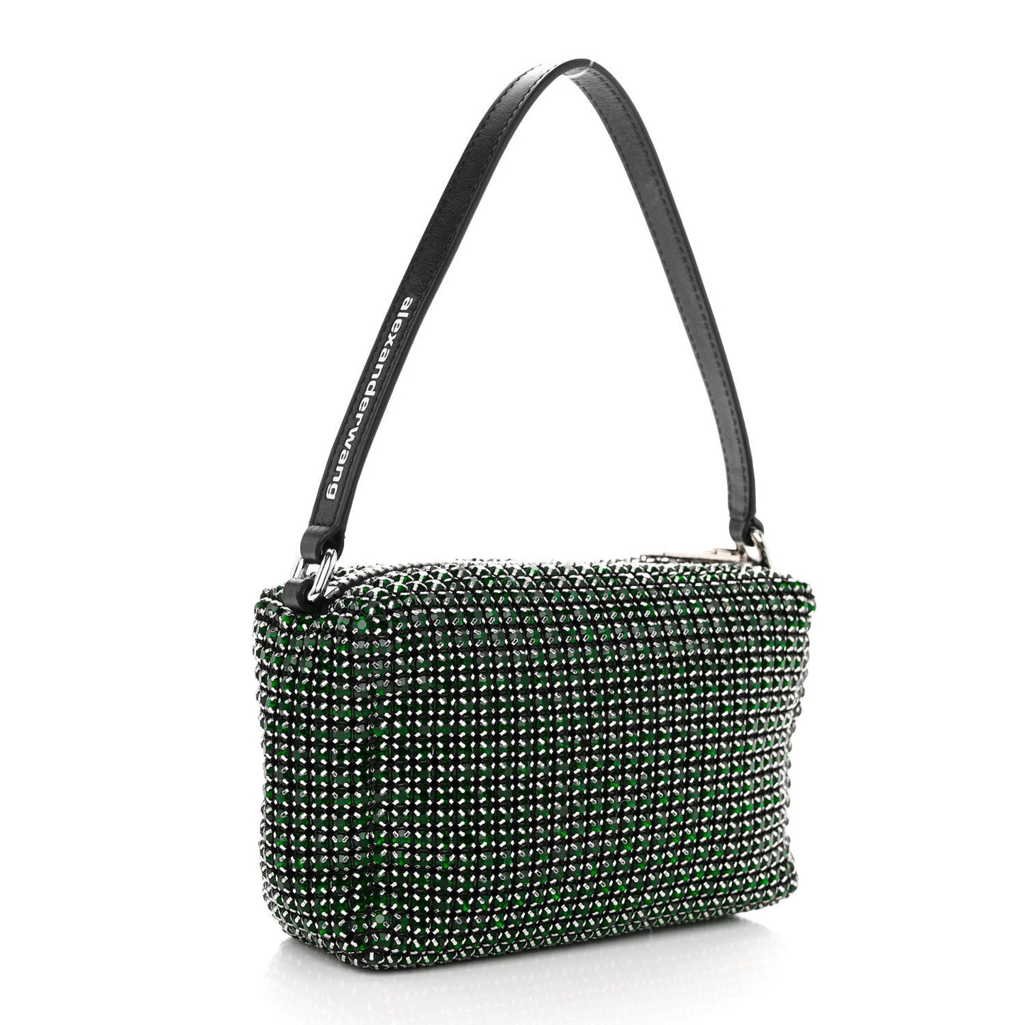 Mesh Crystal Rhinestone Mini Heiress Pouch Emerald Green