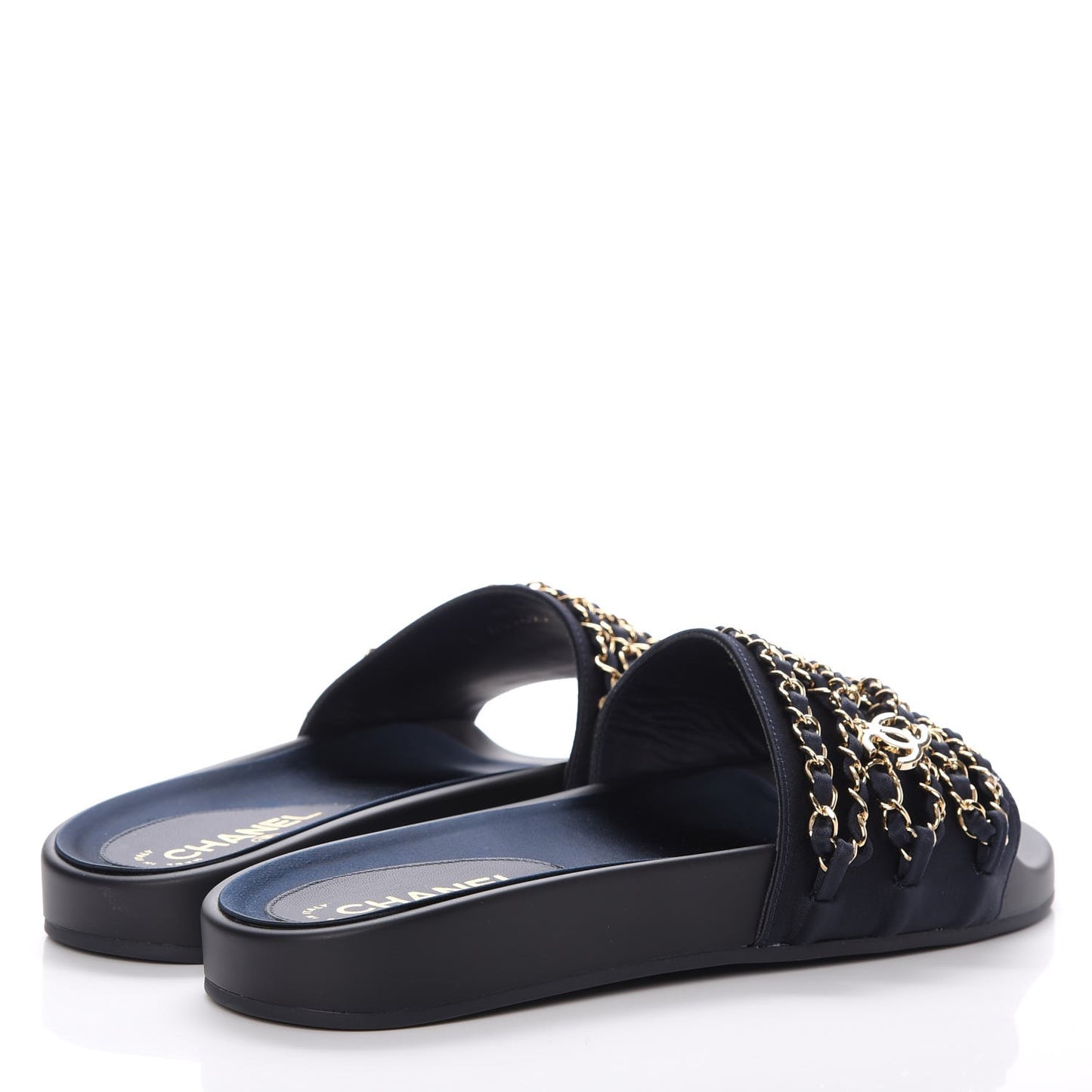 Lambskin Canvas Chain Flat Sandals 40 Marine