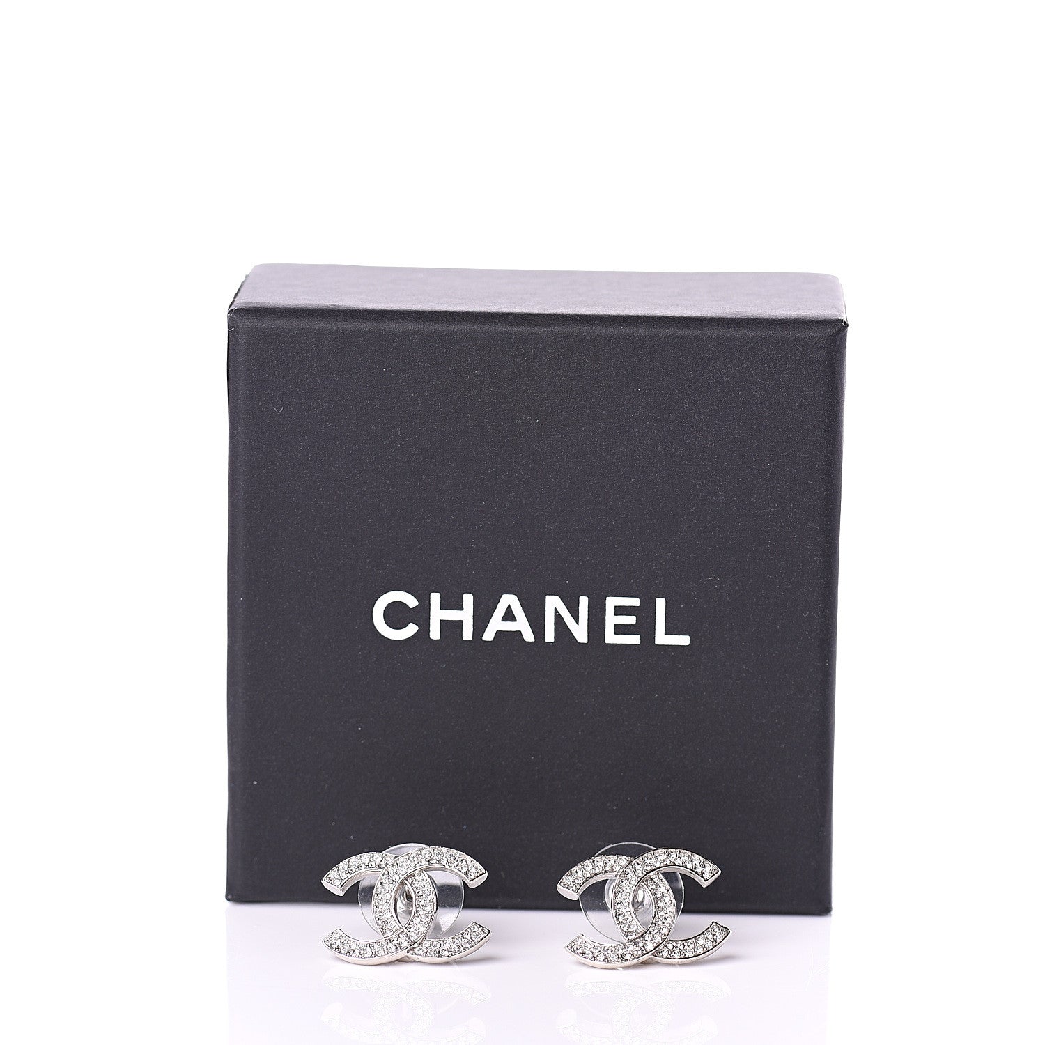 Chanel Crystal CC Earrings Silver 5 of 5