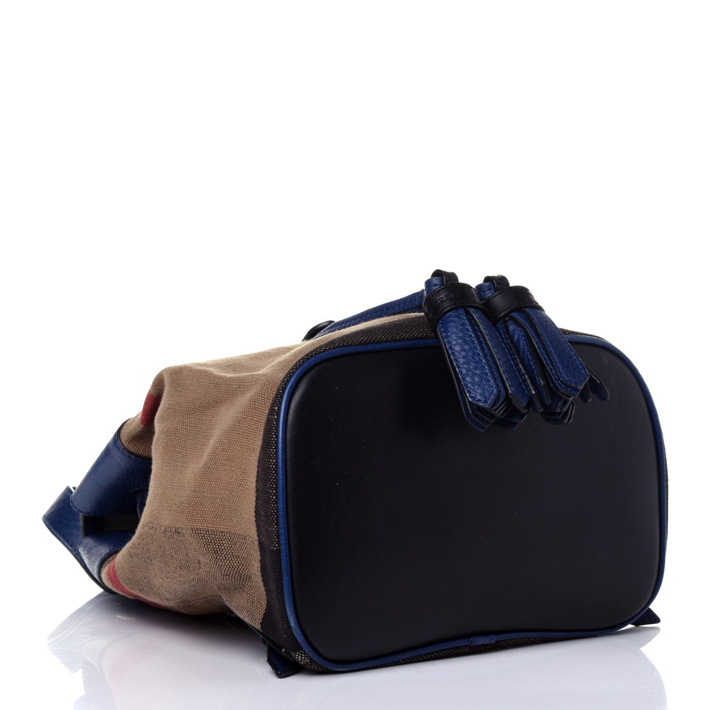 Grainy Calfskin Jute Mega Check Girls Mini Backpack Blue