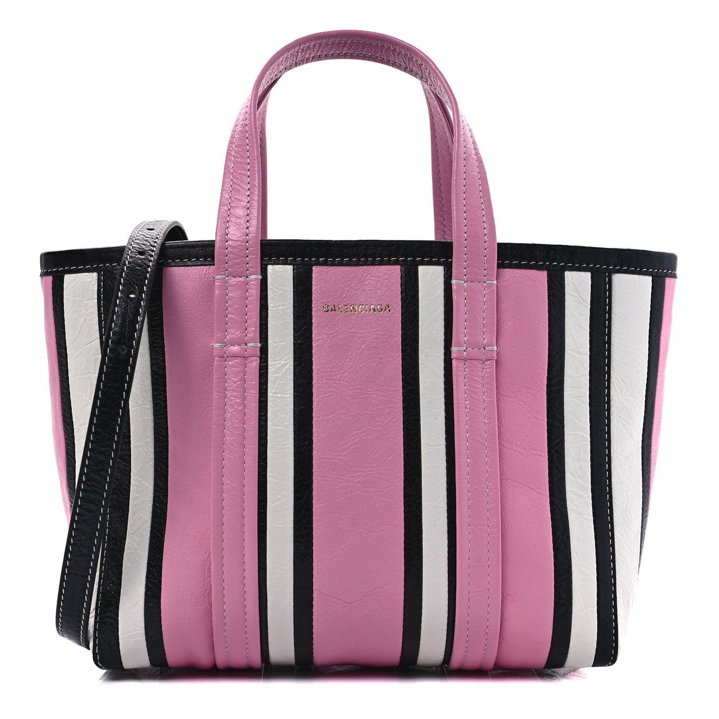 Agneau Arena Striped Small Barbes East West Shopper Candy Pink Black