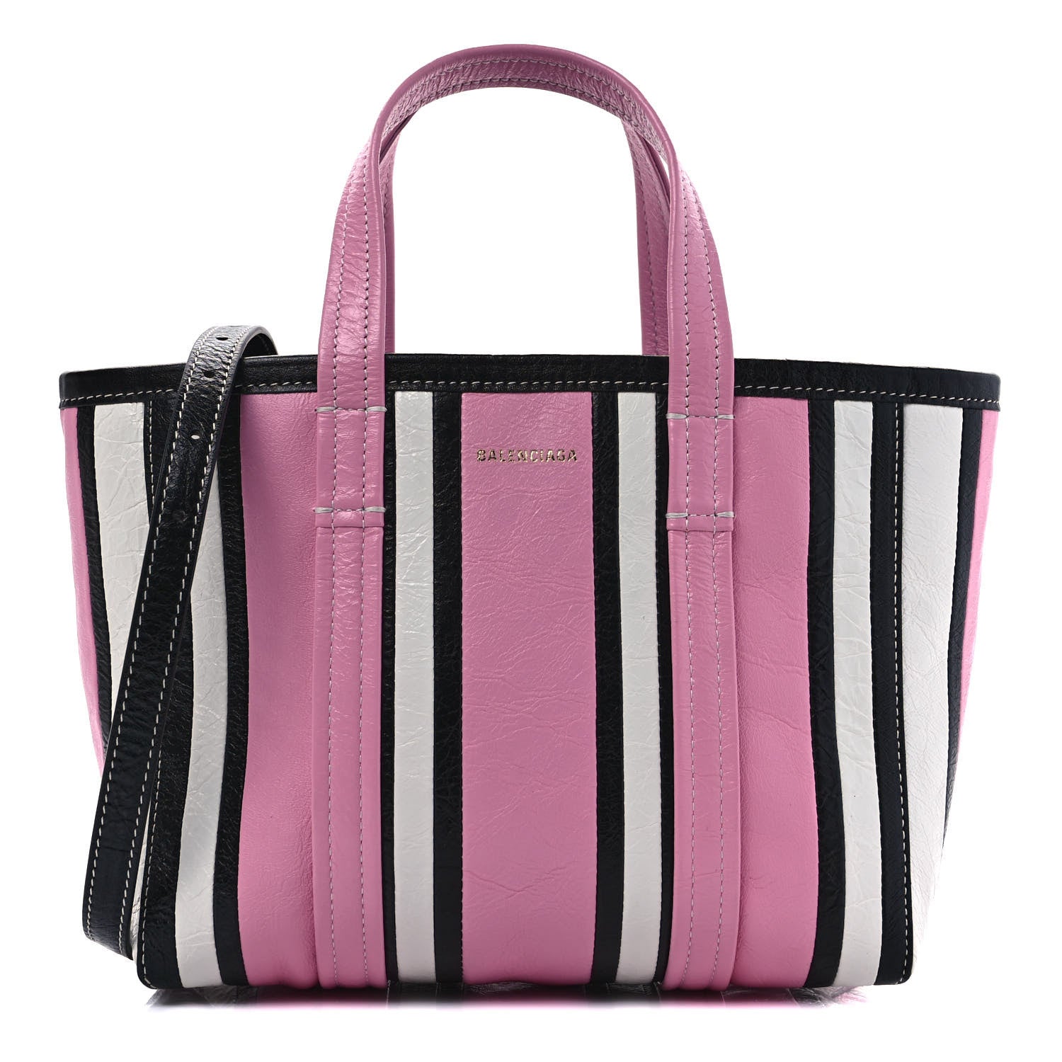 Balenciaga Agneau Arena Striped Small Barbes East West Shopper Candy Pink Black 1 of 9
