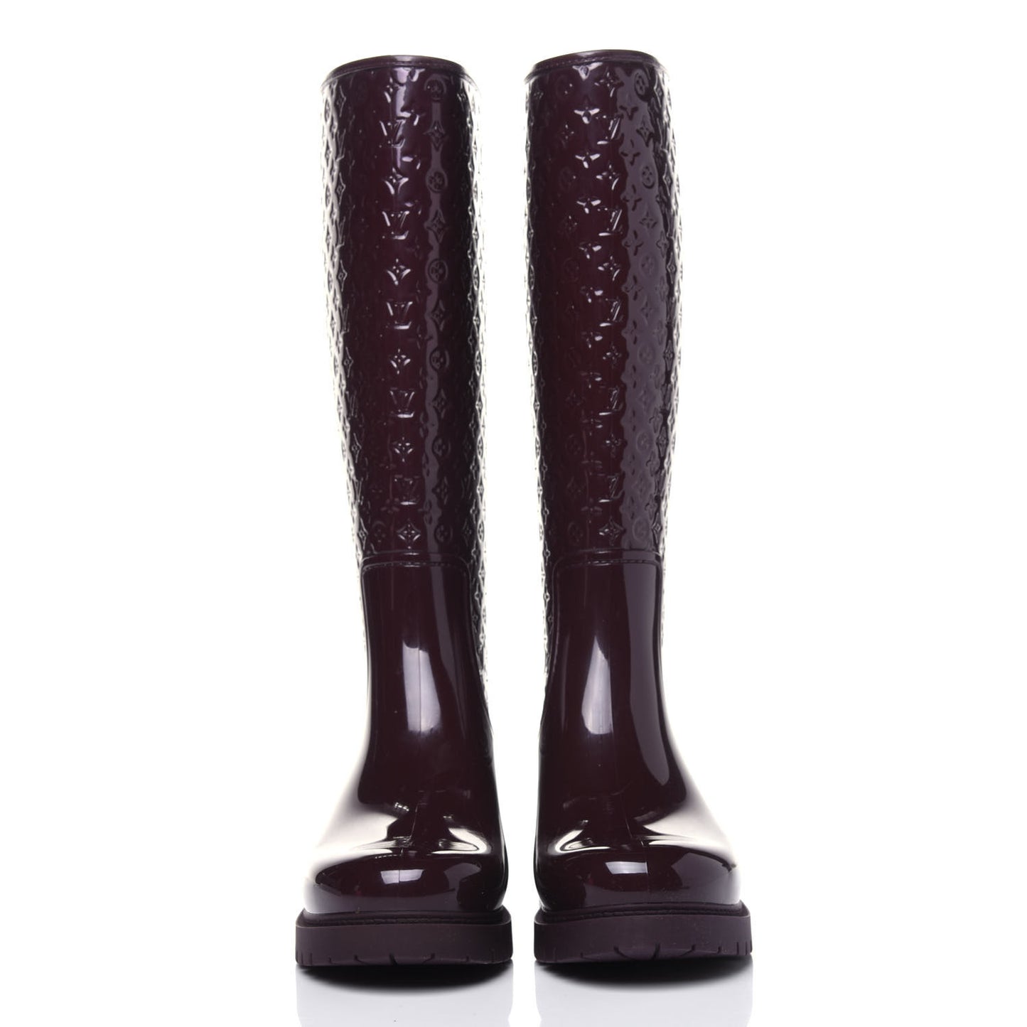 Rubber Embossed Monogram Splash Rain Boots 37 Burgundy