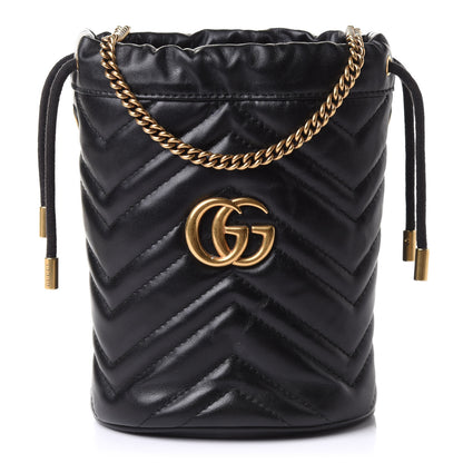 Gucci Calfskin Matelasse Mini GG Marmont 2.0 Bucket Bag Black 1 of 10