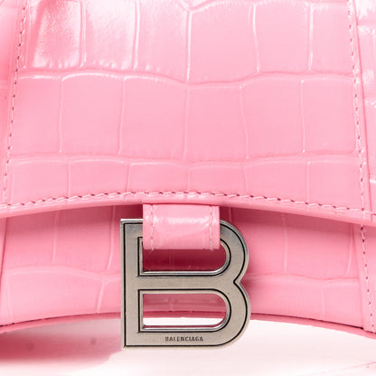 Balenciaga Shiny Calfskin Crocodile Embossed Hourglass Top Handle Bag XS Sweet Pink 9 of 11