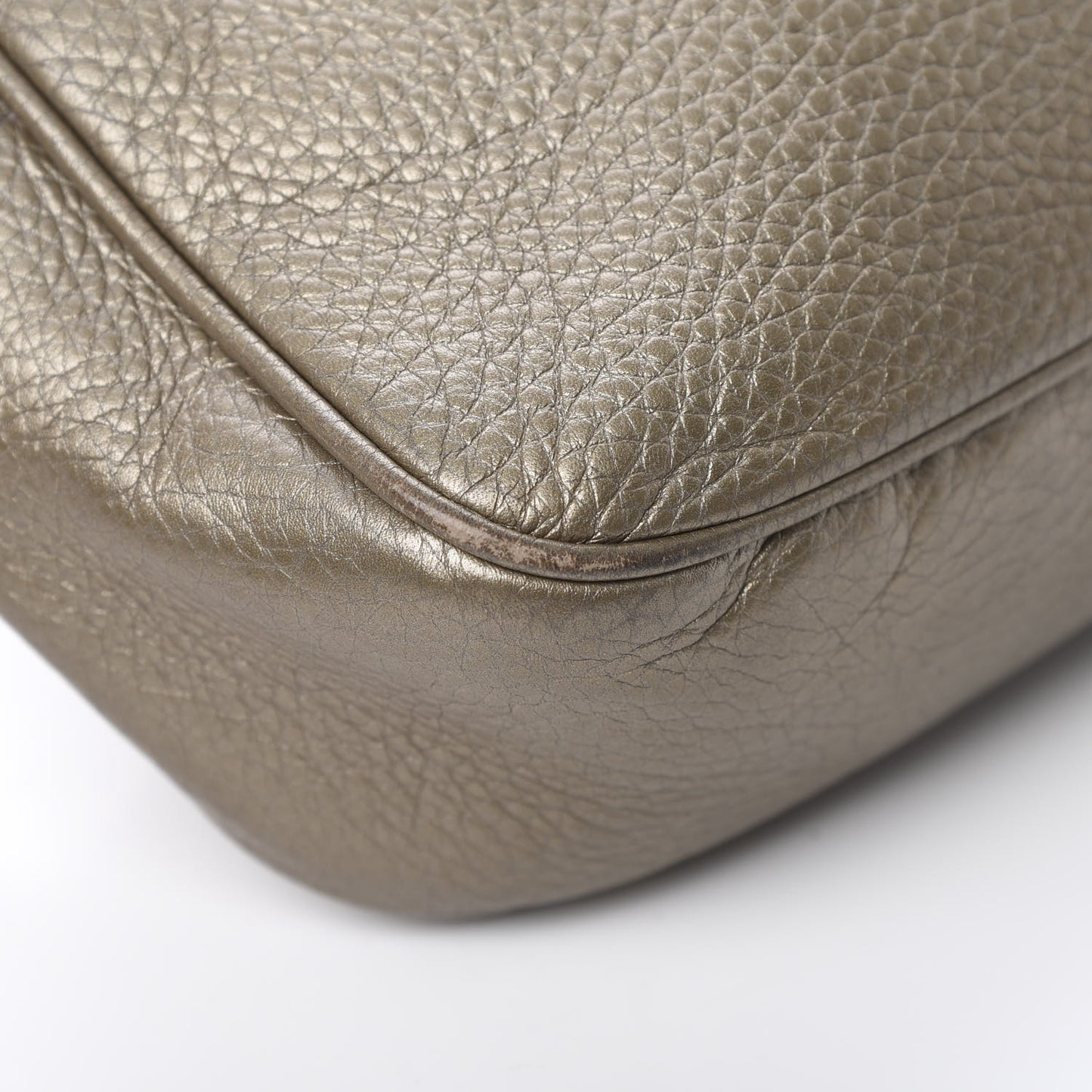 Metallic Pebbled Calfskin Small Soho Disco Bag Golden Beige
