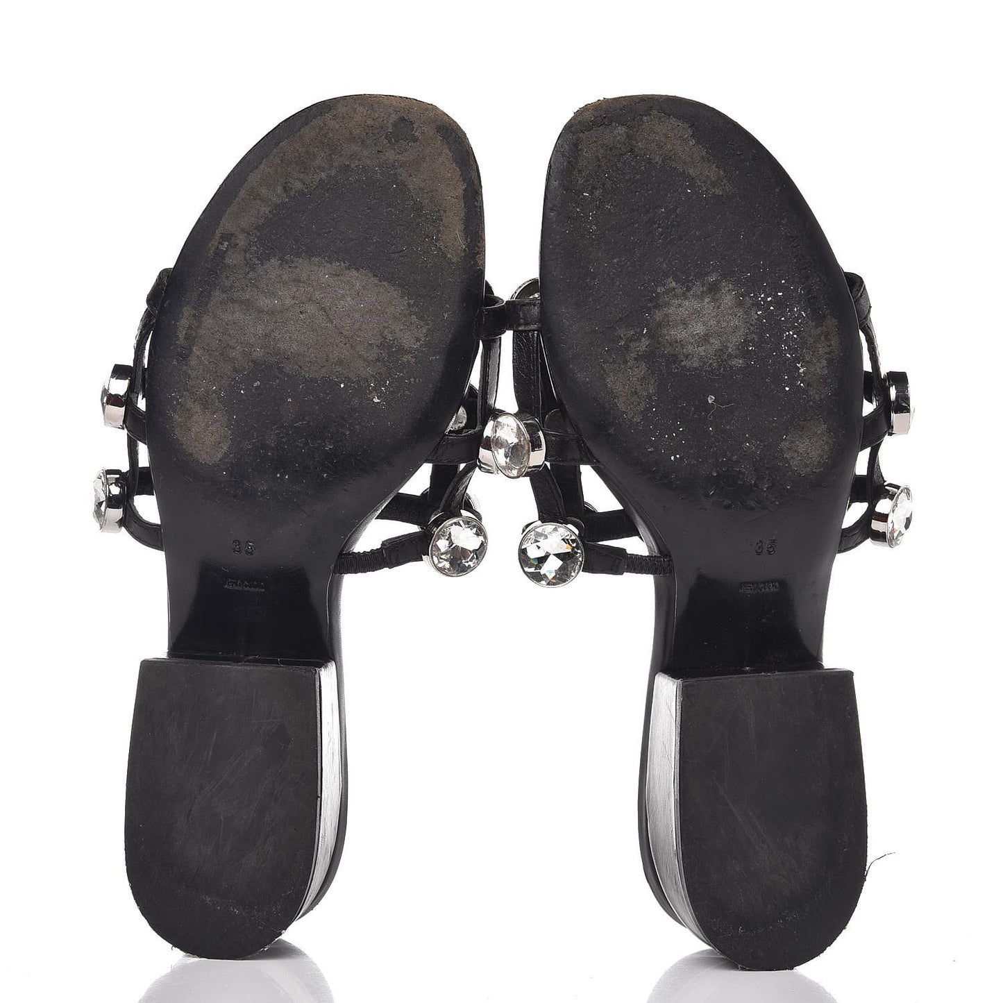 Calfskin Crystal Embellished Amelia Cut Out Sandals 35 Black