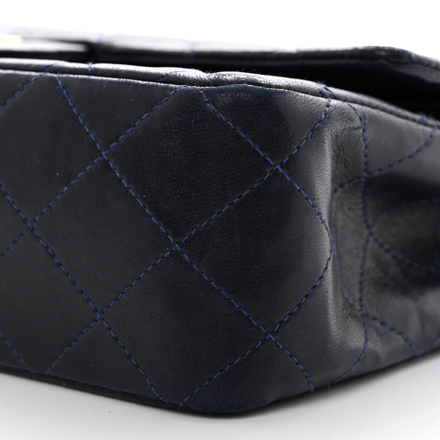 Lambskin Quilted Medium Double Flap Navy