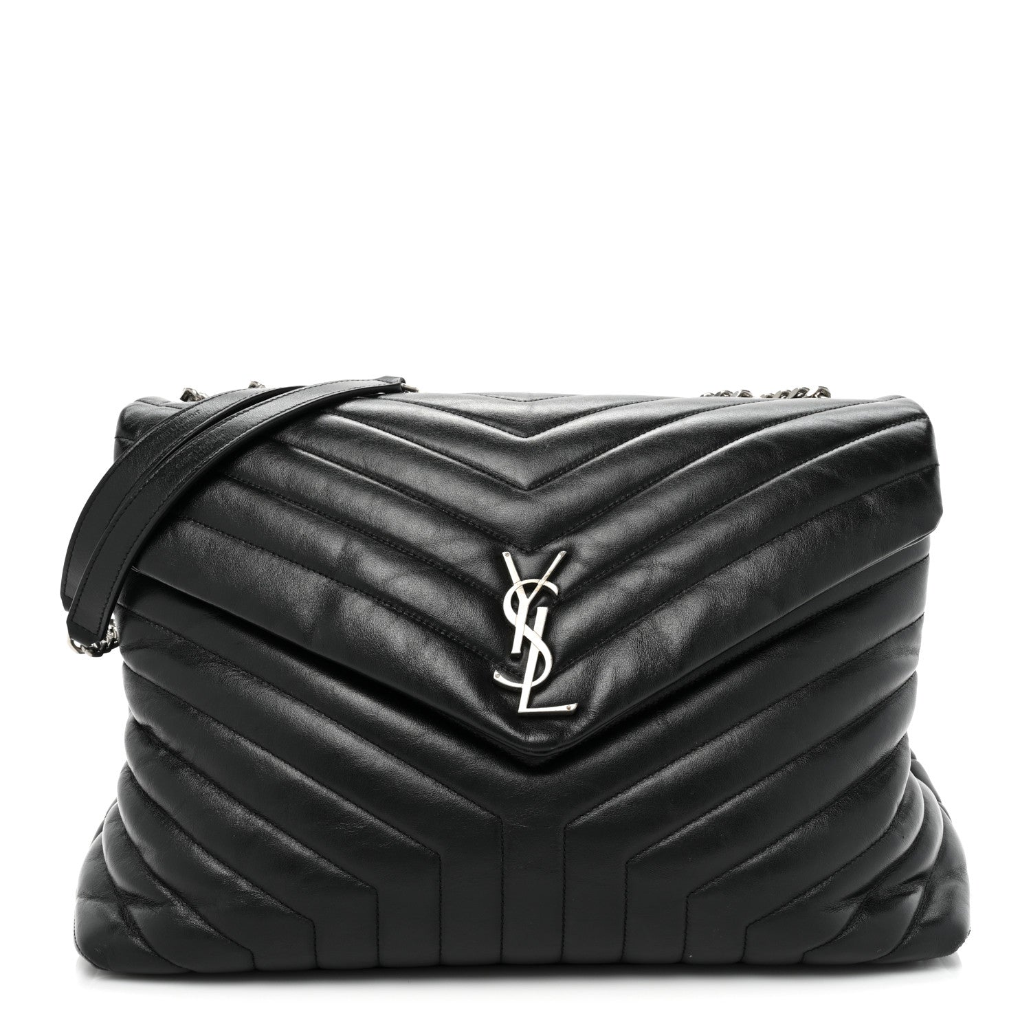 Saint Laurent Calfskin Y Quilted Monogram Large Loulou Chain Satchel Black 1 of 16