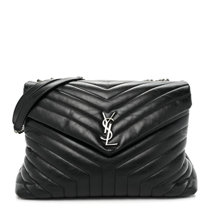 Saint Laurent Calfskin Y Quilted Monogram Large Loulou Chain Satchel Black 1 of 16