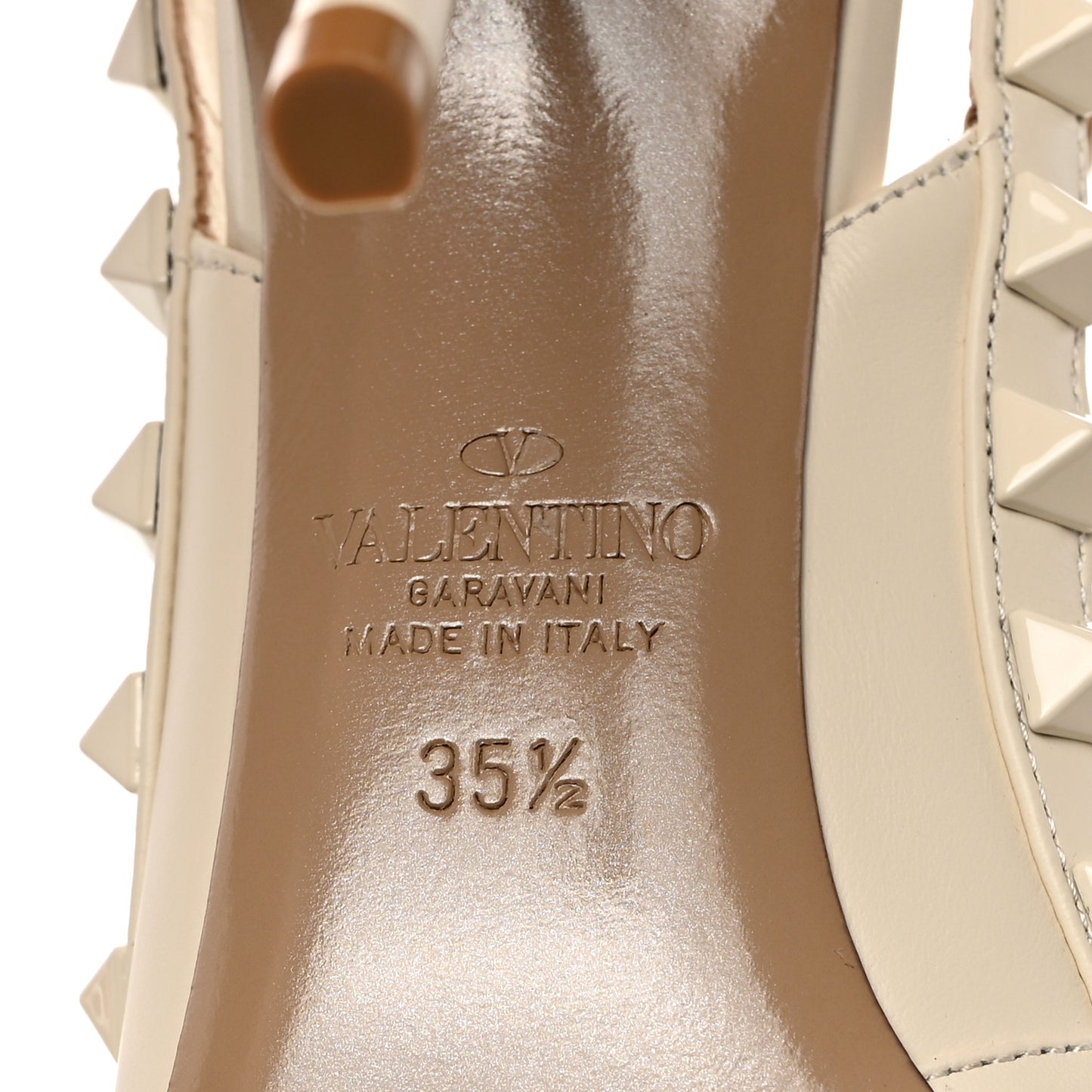 Calfskin Lacquered Monochrome Rockstud Ankle Strap 100mm Pumps 35.5 Ivory