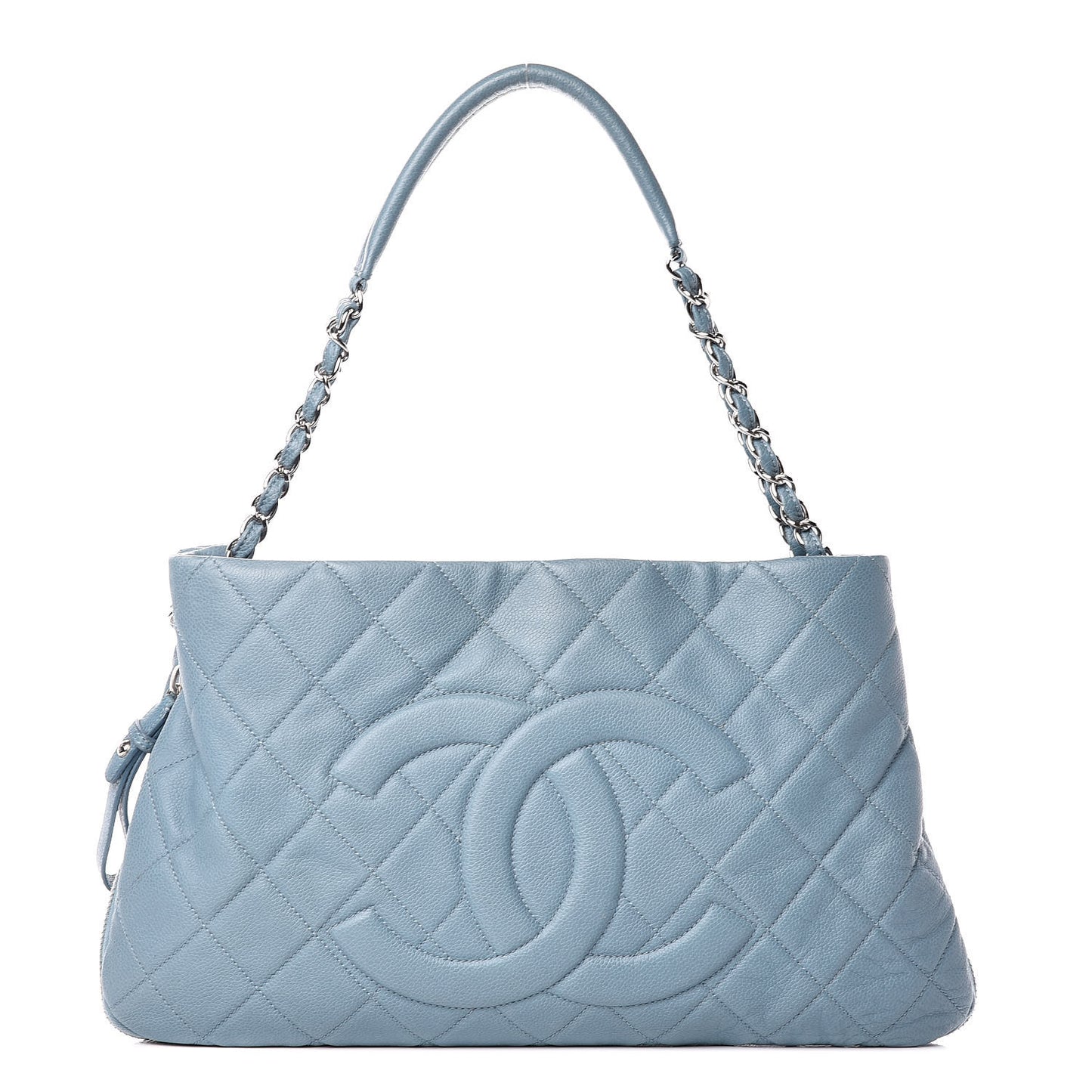 Caviar Quilted Expandable Zip Shoulder Bag Blue