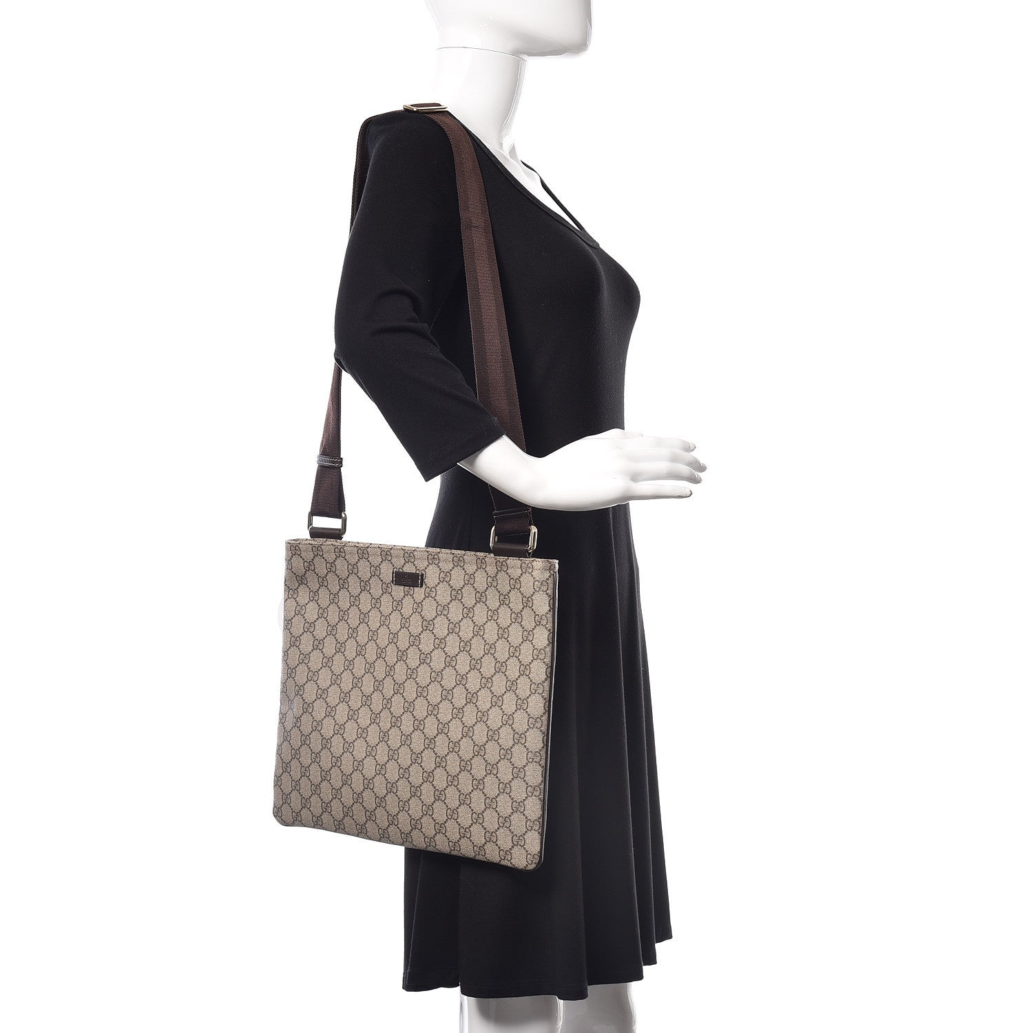 Gucci GG Supreme Monogram Medium Flat Messenger Bag Dark Brown 3 of 10