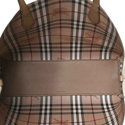 Burberry Grainy Calfskin Haymarket Check Medium Reversible Tote Camel 5 of 13