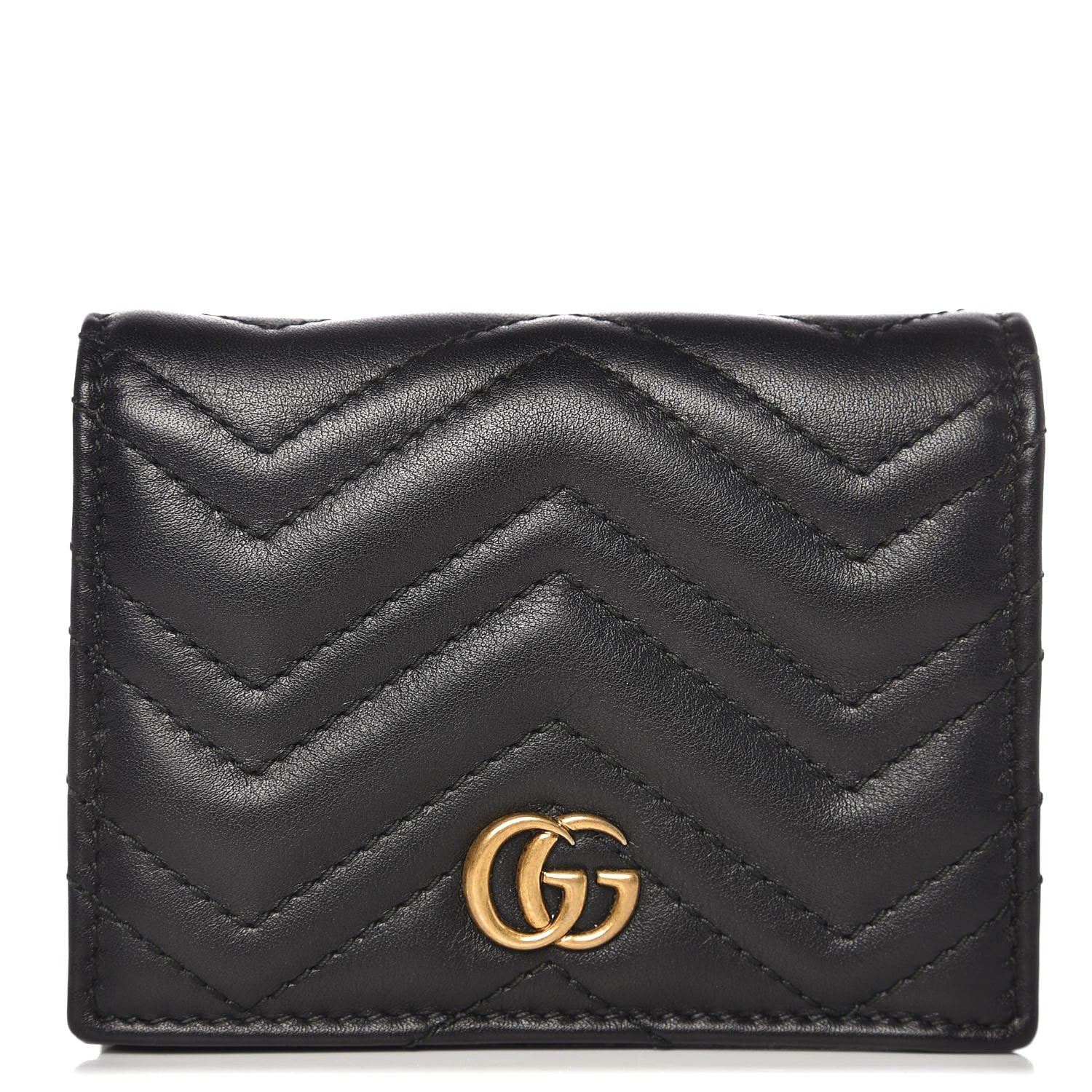 Gucci Calfskin Matelasse GG Marmont Card Case Wallet Black 1 of 7
