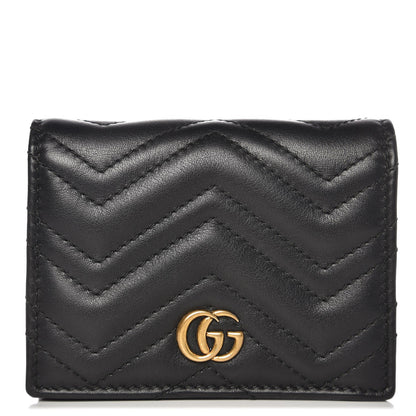 Gucci Calfskin Matelasse GG Marmont Card Case Wallet Black 1 of 7