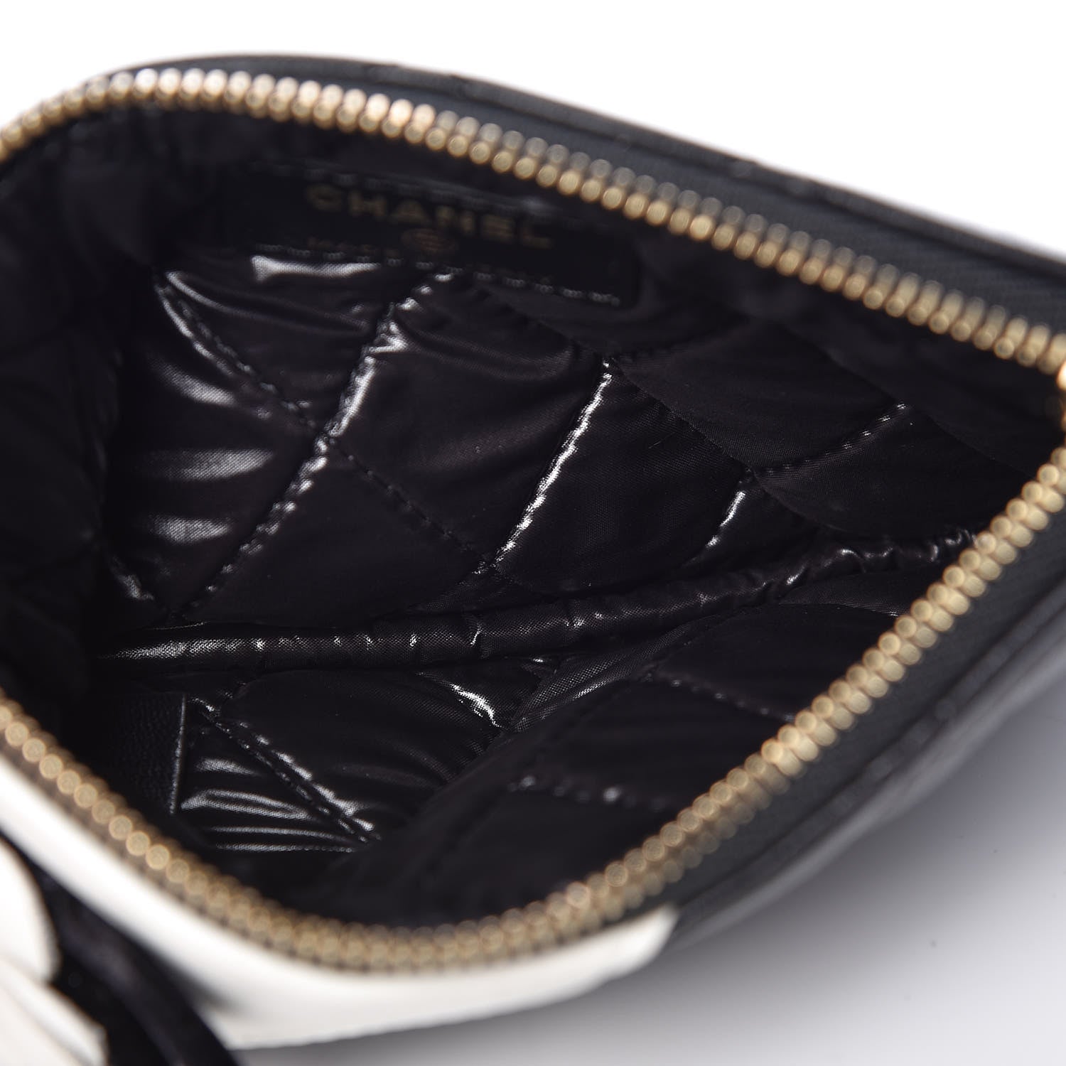 Chanel Lambskin Quilted Small Camellia Cosmetic Pouch Black White 5 of 7