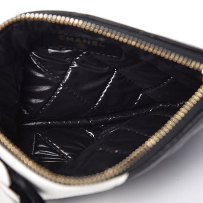 Chanel Lambskin Quilted Small Camellia Cosmetic Pouch Black White 5 of 7