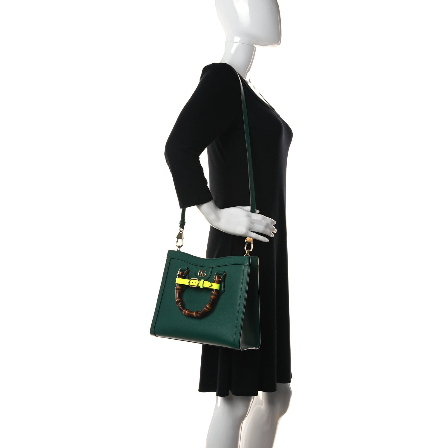 Gucci Wonka Grain Calfskin Small Diana Tote Bag Green Yellow Fluo 2 of 11