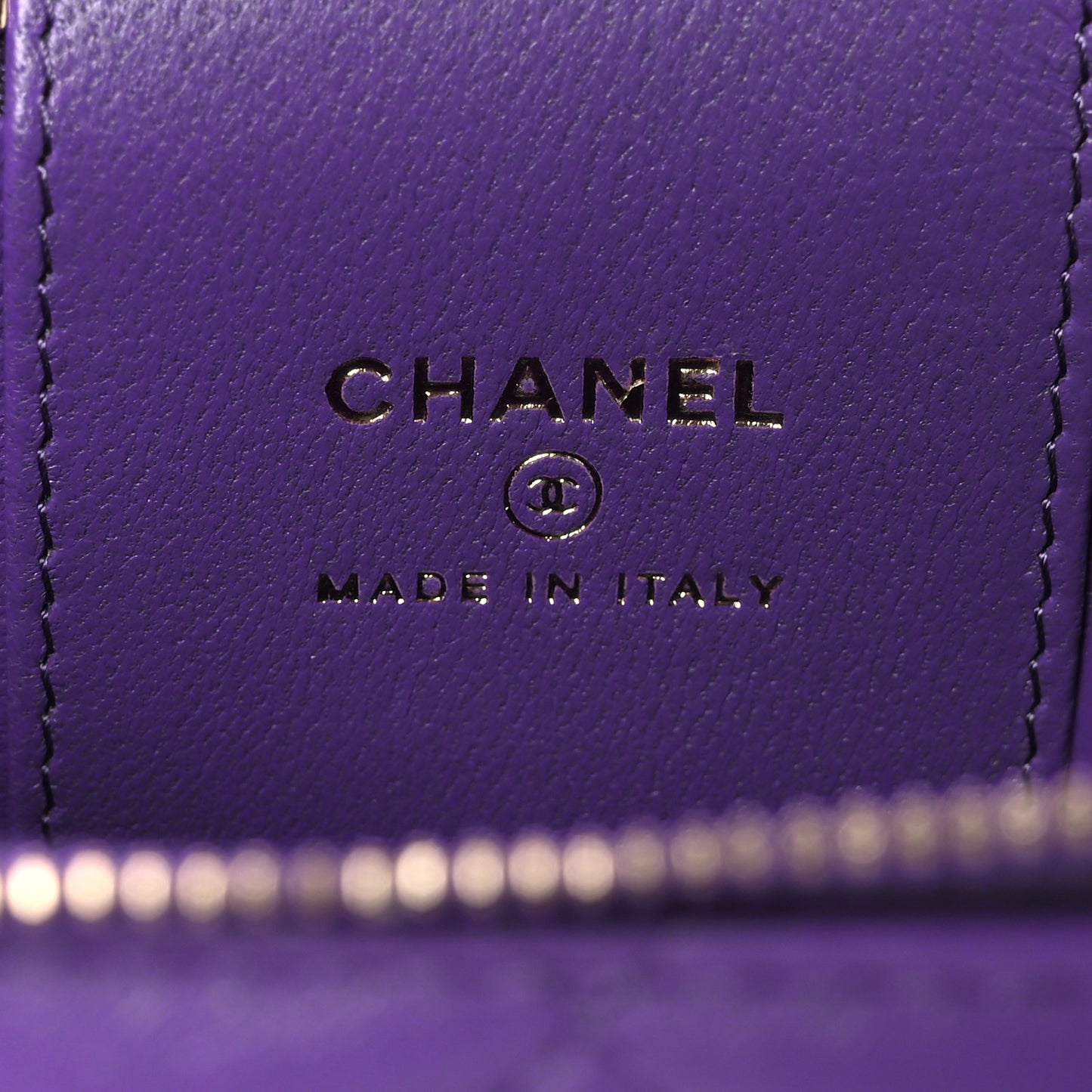 Lambskin Quilted Top Handle Mini Vanity Case With Chain Purple