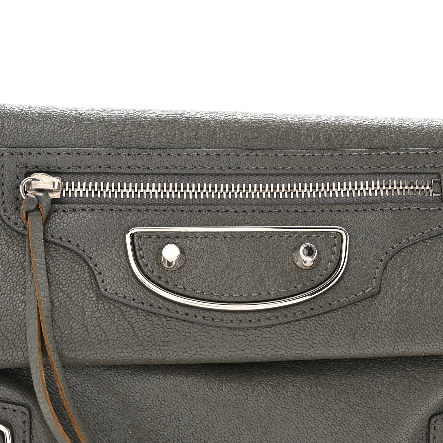 Chevre Silver Metallic Edge Hardware Envelope Clutch Gris Acier