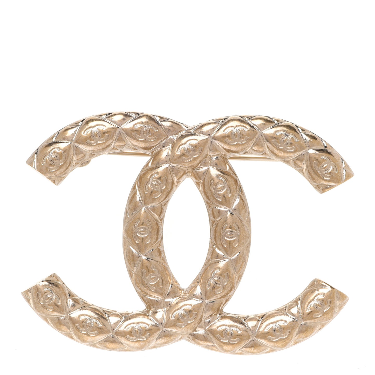 Metal CC Diamond Quilted Brooch Light Gold