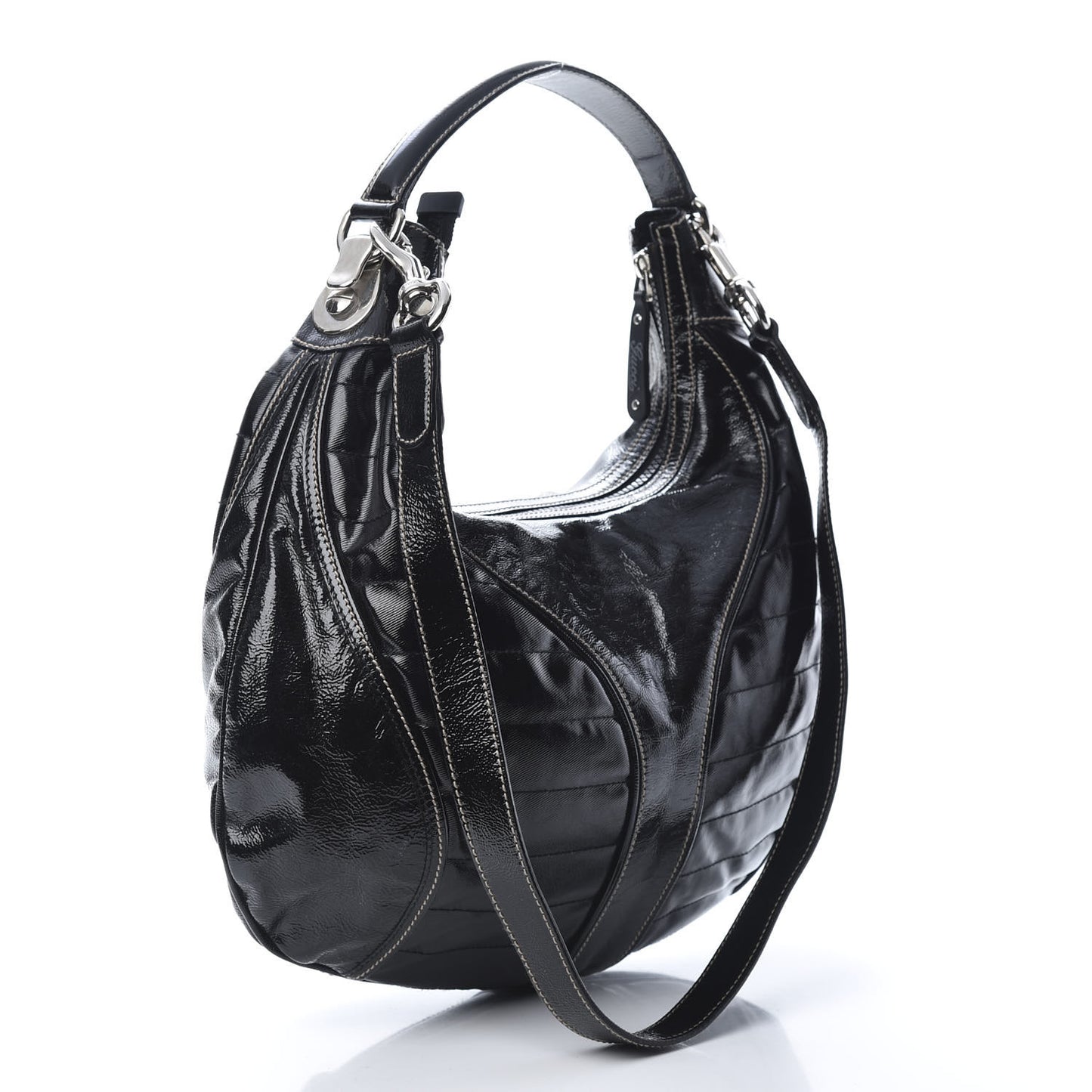 Patent Calfskin Medium Snow Glam Hobo Black