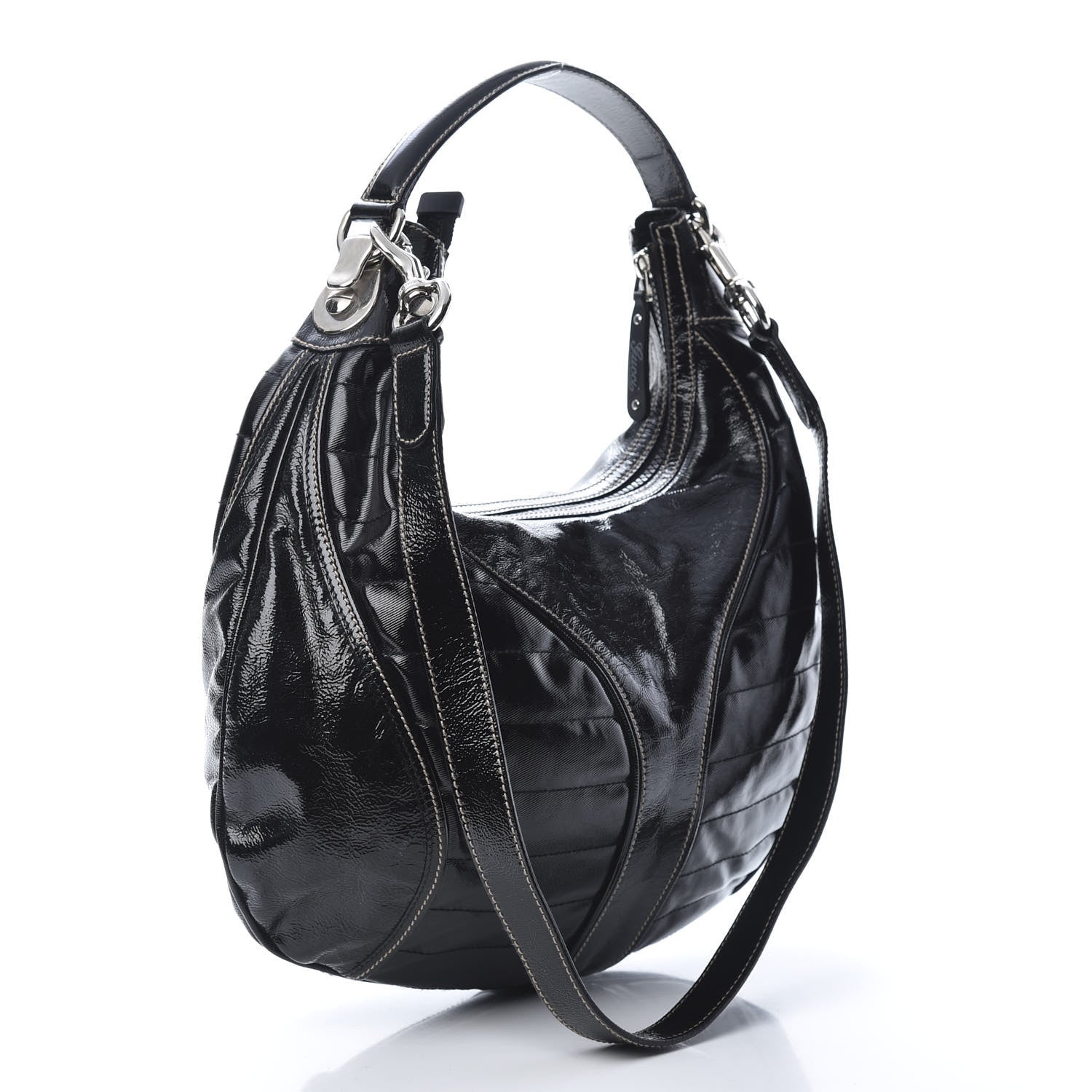 Gucci Patent Calfskin Medium Snow Glam Hobo Black 3 of 15